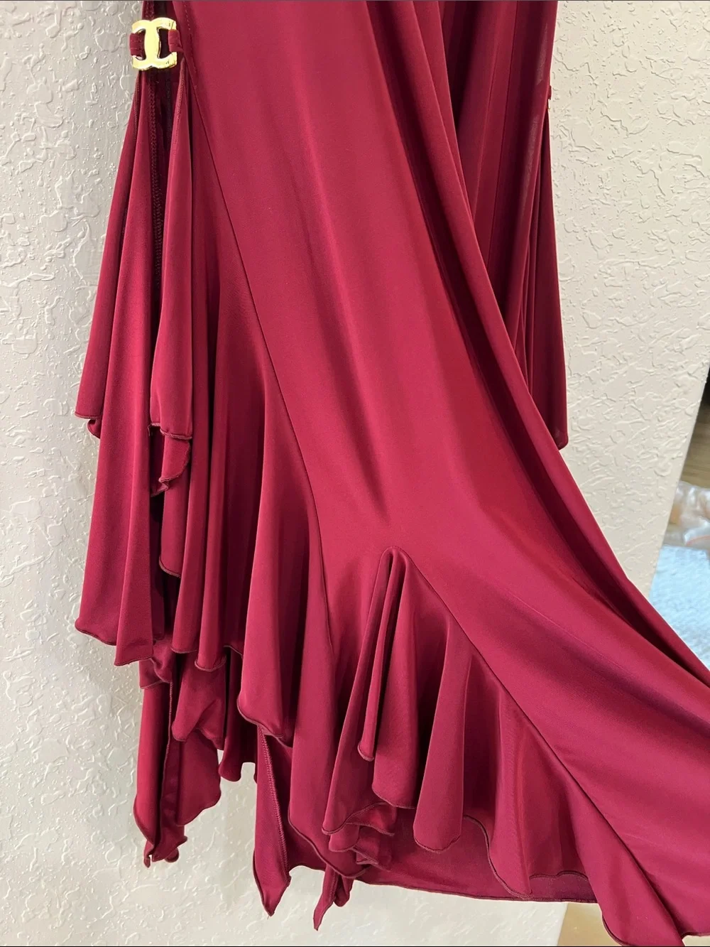 Dance America Burgundy Ruffle Side Slit Pants Made in USA Medium - Picture 2 of 10